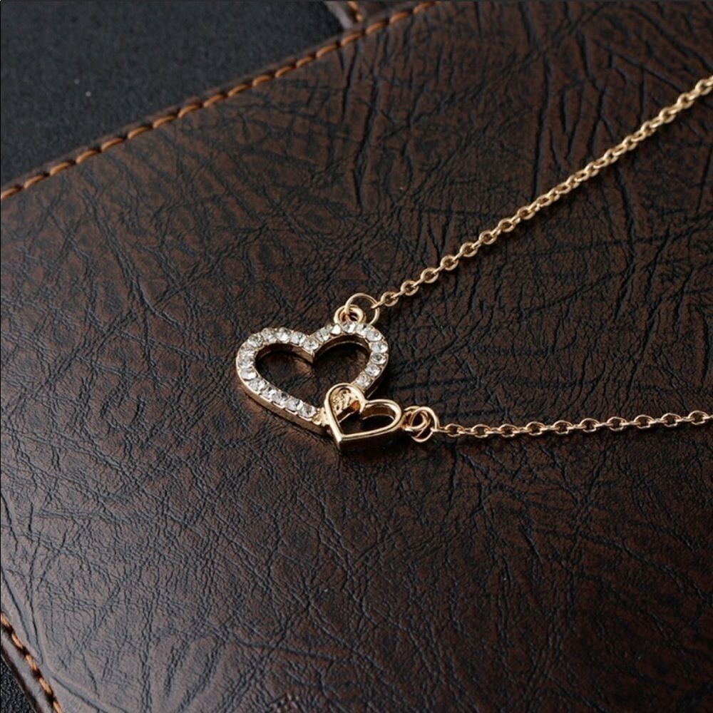 Necklace Double Heart Rhinestone Chic Versatile